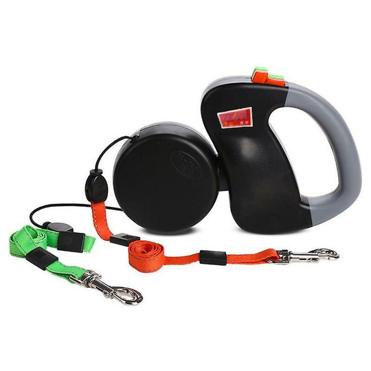 Thsinde - Retractable Dog Leash Double-head Lockable Extendable Pet Leash 360 Tangle-free For Two Dogs Walking Training Black Grey Pink a