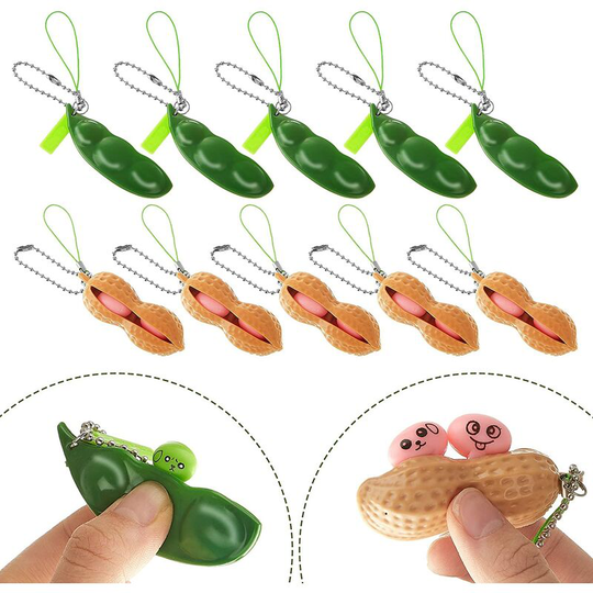 Briday - 10 Pieces Expressions Bean Fidget Toy Stress Relieving Peanut Toy Keyring Peanut Fidget Toy Peanut Keyring Facial Expressions Soybean Toy