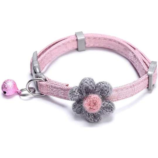 Cat Collar with Flower & Bell, Kitty Kitten Necklace for Small Dogs & Cats Rabbit Safety Pet Collar Quick Release Buckles (1 Pack) (Grey)