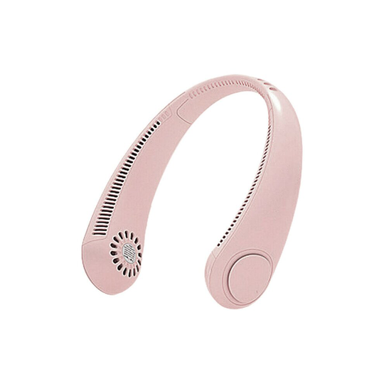 (Pink) Portable Bladeless Mini Fan Neckband Lazy Neck Hanging Cooler USB Rechargeable