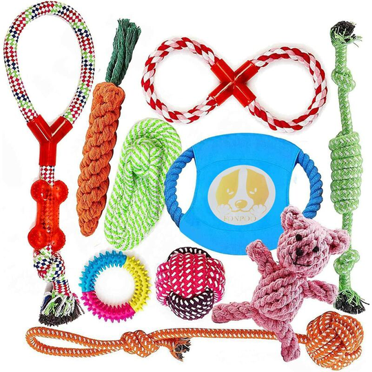 Set batch of 10 dog toys, durable macher rope toy solitude small and medium health dogs (multicolored)