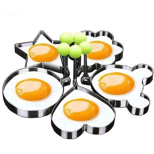 Ilovemilan - Egg ring mold for cooking - 5 stainless steel ring molds - egg ring for frying pan egg ring - heart shaped, flower shaped, star shaped