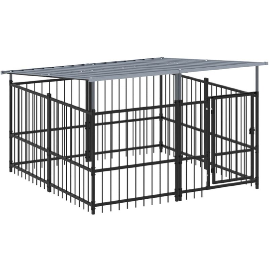 Outdoor Dog Kennel with Roof Steel 3.75 m² Vidaxl Black