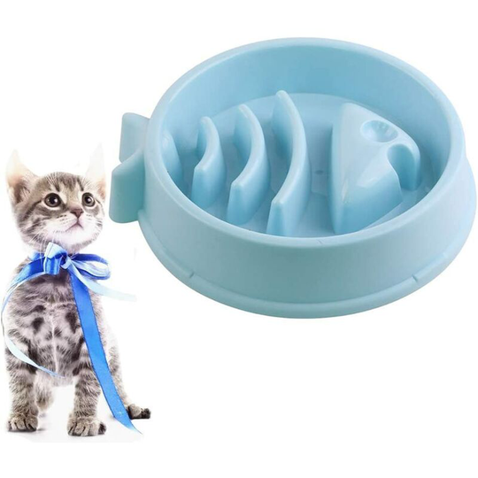 Slow Feeding Bowl for Dogs, Anti-Glutton Bowl for Small and Medium-Sized Dog Cat - Fishbone Shape - Non-Slip (Blue)