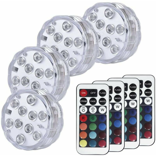 Perle Rare - Decorative Colorful Landscape Lights Waterproof led Lighting Set of 4 Submersible rgb Multicolor Lights with Remote Controls, for