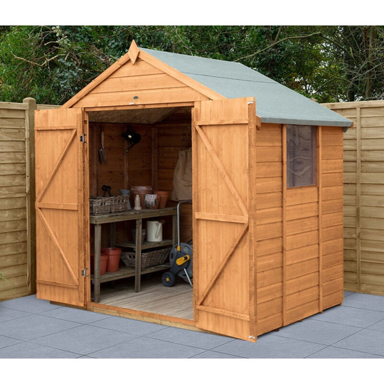 Garden Apex Shiplap Dip Treated 7X5 Wooden Shed Double Door - Forest