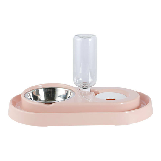 Double Cat Water Dispenser and Food Bowl Set, Stable Spill-Proof Separation Design with Water Dispenser for Dogs and Cats, Pink