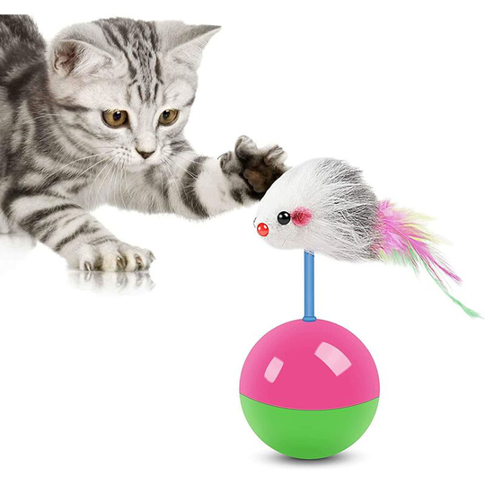 Widream Standing Mouse Cat Toy, Interactive Mouse Balls with Colorful Feather for Cats, Tumbler Mouse Cat Toy, for Cats, Dogs and Pets