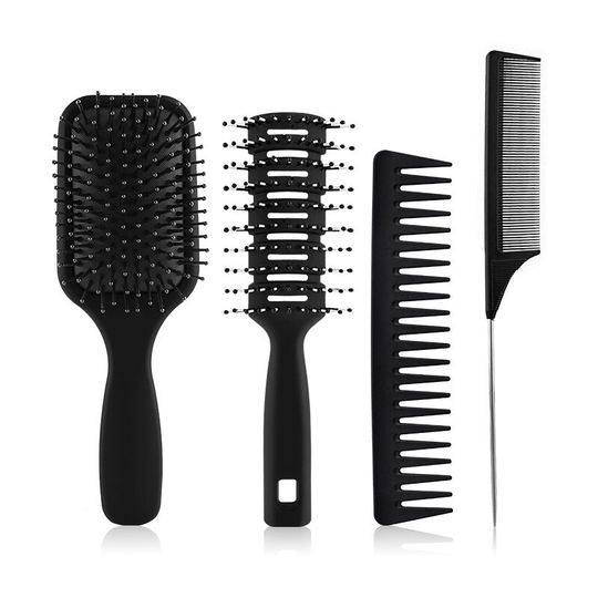 4Pcs Hair Brush Set, Brush and Comb Set for Men and Women, Detangler Brush Great On Wet Dry Long Thick Thin Curly Natural Hair (Black)