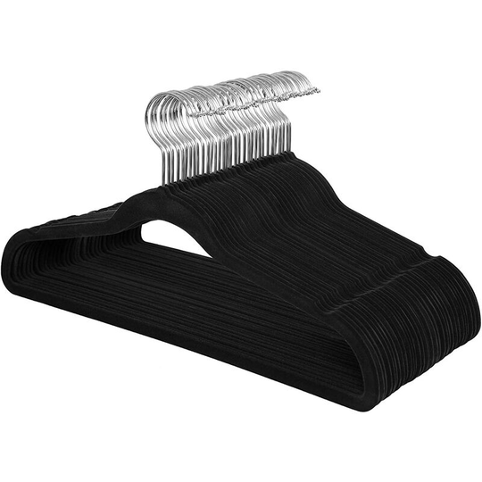 Songmics - Set of 30 Velvet Hangers, 42 cm Long, Thin and Durable, High Load Capacity, with 360° Swivel Hooks, for Coats Shirts Suits, Black CRF26BK