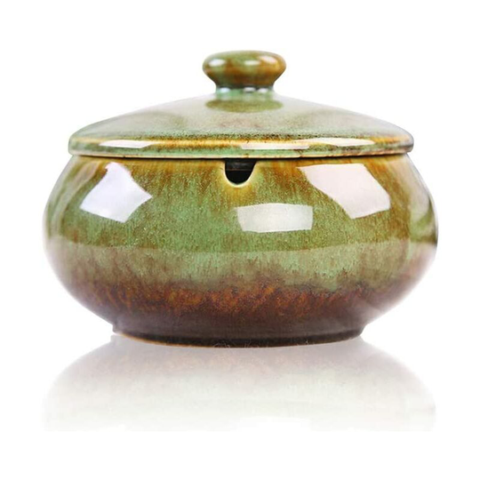 Ceramic Ashtray with Lids Windproof Cigarette Ashtray for Indoor Outdoor Use Ash Holder for Smokers Home Decoration - Green