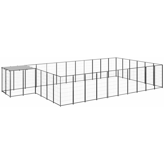 Dog Kennel Black 19.36 m² Steel Vidaxl Black