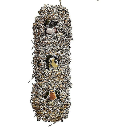 Deckon - 3-hole Hanging Grass Bird House, Bird's Nest Bird Perched Outside, 1pcs