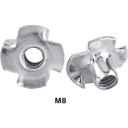 Denuotop - Self-Locking T-Nuts 4 Claws Zinc Plated Steel for Woodworking Furniture (M8 x 30pcs)
