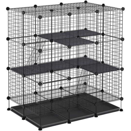 Pawhut - 30 Pcs diy Expandable Pet Cage Steel Bars w/ Doors Trays Plastic Corners - Black