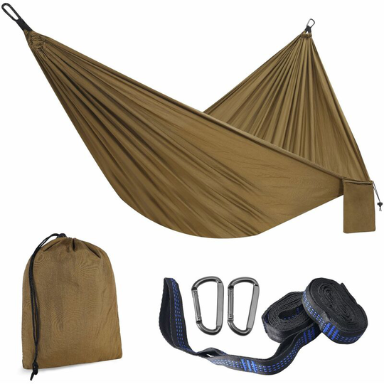 Sun Flowergb - Camel Outdoor Hammock with Attachment Strap, Carabiner and Storage Bag, Parachute Fabric, Portable Hammock, Hammock Bed, Camping Bed,