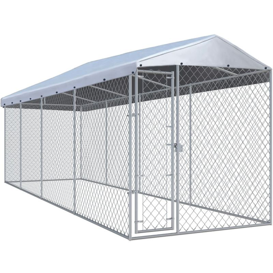 Hommoo - Outdoor Dog Kennel with Roof 7.6x1.9x2.4 m