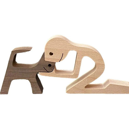 Puppy Wood Carving Ornament Natural Solid Wood Hand Carved Desktop Creative Gift (B05) - Muff