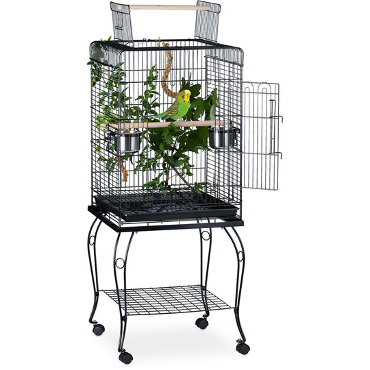 Relaxdays - Aviary with Play Top and Castors, Birdcage for Budgies, Canaries, Accessories hwd 127.5x55x55 cm, Black