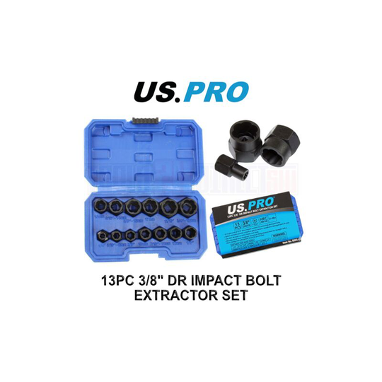 Tools 13pc 3/8' dr Impact Stud Socket Damaged Bolt Nut Remover Extractor Set 5893 - Us Pro