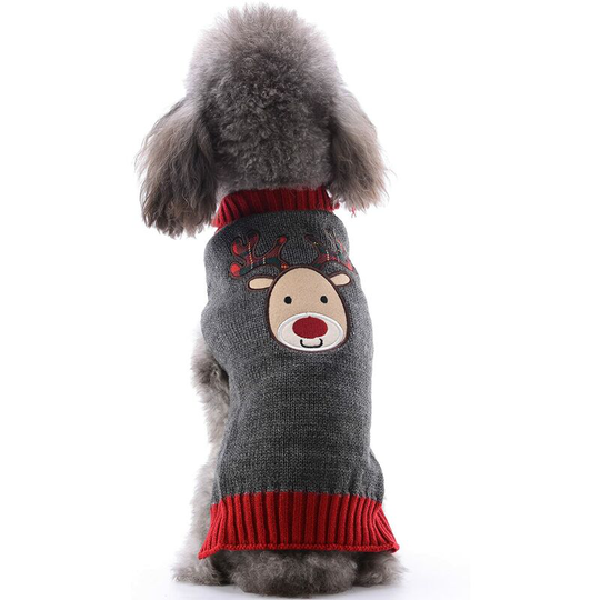 Christmas Pet Warm Sweater Sweater Dog Cat Red Nose Deer Winter Clothes Clothing(Gray,S) - Kartokner