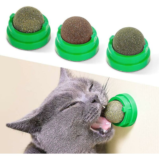 3 Catnip Balls, Edible Kitty Toys For Cats Lick, Safe Healthy Kitten Chew Toys, Teeth Cleaning Dental Cat Toy, Cat Wall Treats