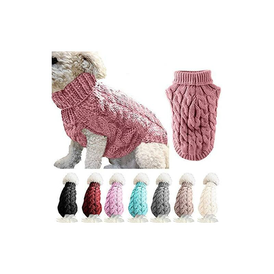 Pet Dog Turtleneck Sweater Thickening Warm Winter Coat Crochet Knit Sweater Coat Clothes for Small Medium Large Dog Puppy Cat (m, Pink)