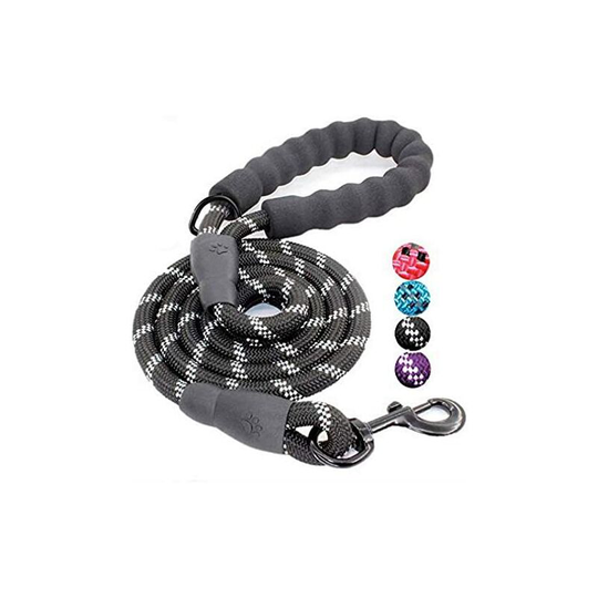 High Quality Black Reflective Strong Adjustable Nylon Dog Leash 150cm for Large or Medium Dogs Suitable for Running Jogging Hiking (Black)