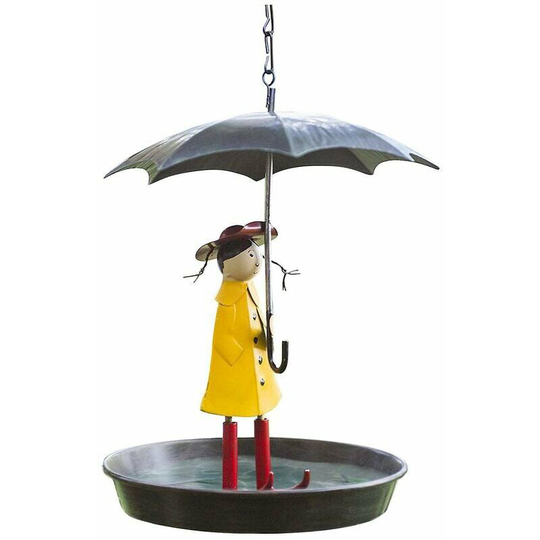 New Metal Hanging Chain Feeder Girl and Umbrella Bird Feeder