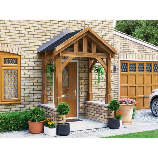 Dunster House Ltd. - Wooden Porch Canopy Kit 2m x 1.5m Pressure Treated Door Shelter - Thunderdam Half Height 4 Post