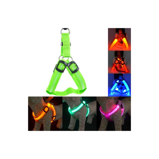 (Green, M Chest 38-50 cm) Usb Rechargeable Led Nylon Dog Collar Harness Flashing Light Up Safety Pet Collars P01