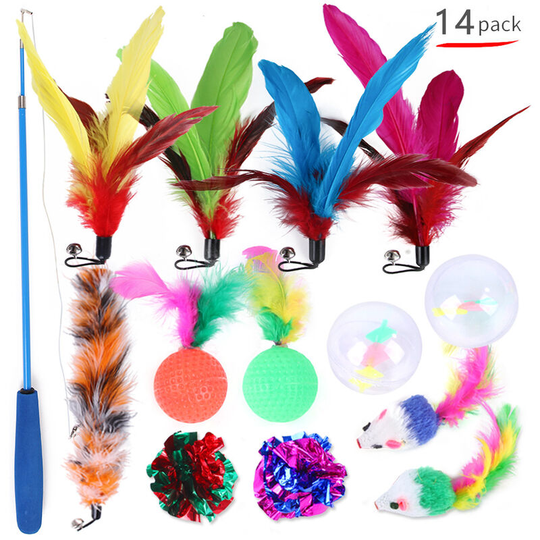 14 piece cat toy set Fishing rod Cat stick Multiple combination pet toy sets 42 * 13 * 5cm