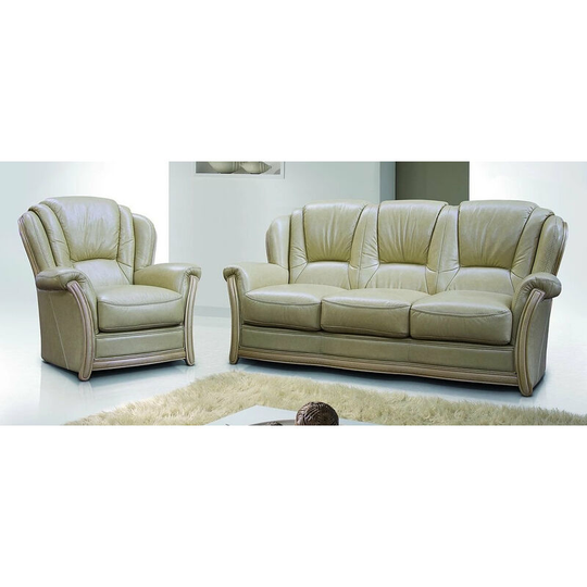 Pisa 3 Seater + Armchair Italian Leather Sofa Settee Offer Nut