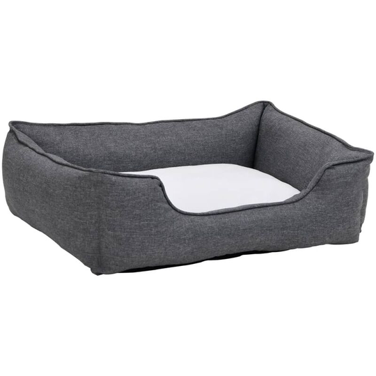 Dog Bed Grey and White 85.5x70x23 cm Linen Look Fleece Vidaxl Grey