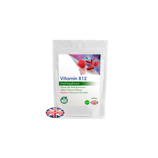 100 Tablets x Chewable Raspberry Flavoured Vitamin B12 1000mcg, UK