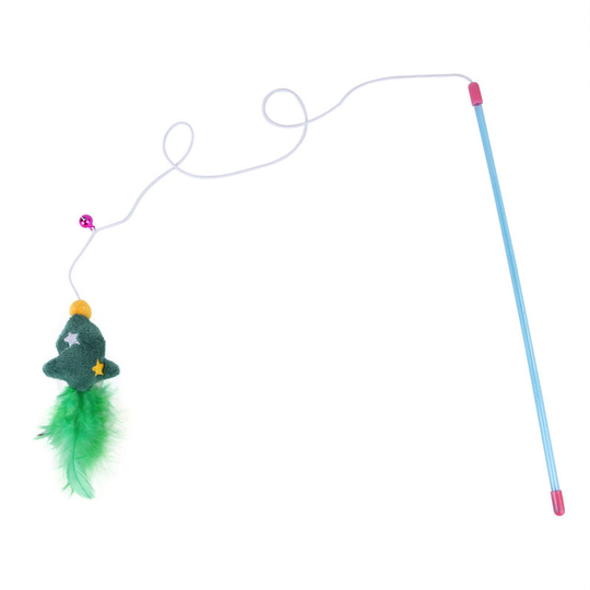 Christmas Cat Pet Feather Wand Cat Interactive Feather Toys Teaser (Multicolor-type1)