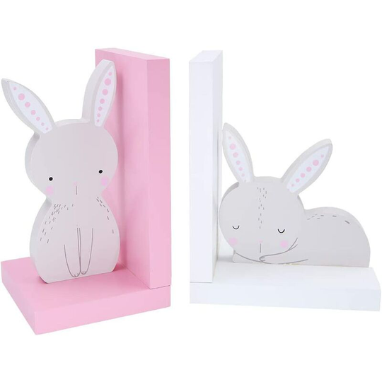 Echoo - 1 pair of cute rabbit wooden book storage rack book end home office library decoration