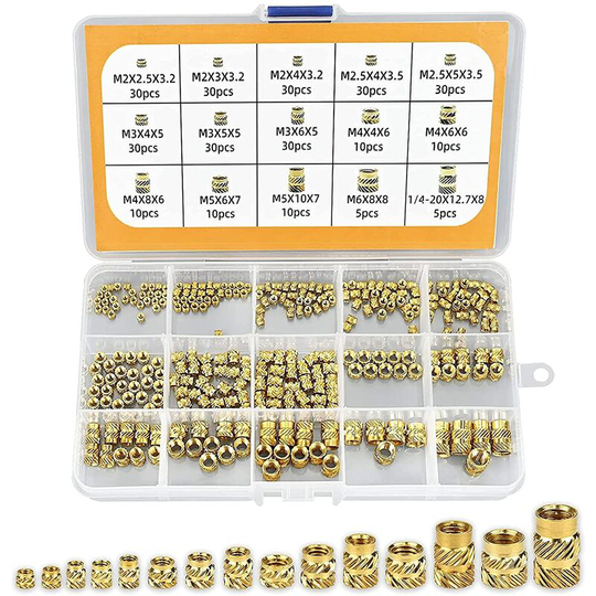 Modou - Threaded Insert, 300 Pieces Nut Inserts M2, M2.5, M3, M4, M5, M6 Threaded Insert Female Thread Brass Knurled Nuts Threaded Sockets Brass
