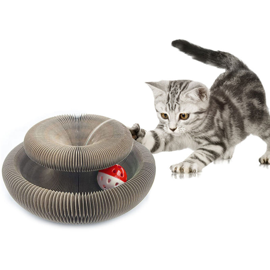 Cat Scratching Board, Round Cats Scratching Post, Cat Toy with Bell Ball, 3 in 1 Corrugated Cat Scratching Mat, Foldable Cat Scratching Board