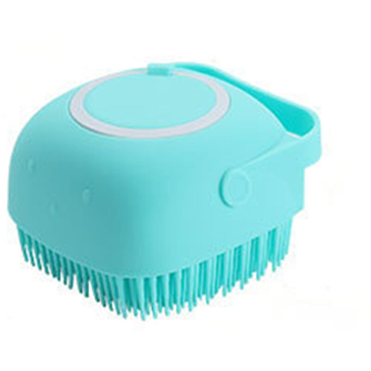 Dog Bath Brush - Blue, Pet Massage Brush Shampoo Dispenser, Silicone Soft Rubber Bristles for Shower Grooming for Dogs and Cats