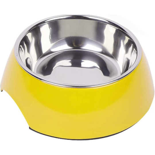 Einemgeld - Non-Slip Dog Bowl - Cat Bowl - Stainless Steel and Melamine Dog Food Bowl - for Large and Small Dogs - Gelb, 350ml - Various Colors and