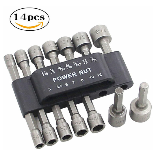 Monly - trio 14pcs 1/4' Sockets Hex Wrench Bits Socket Tools Rod Set Nuts Hex Driver Nut Impact Nut for Arbor Drill Wrench