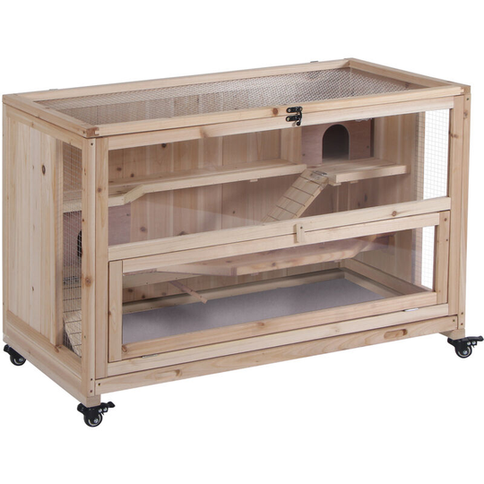 Pawhut - Wooden Hamster Cage, 3-Tier Roden Small Animals Hutch, 99 x 50 x 69 cm - Natural wood finish