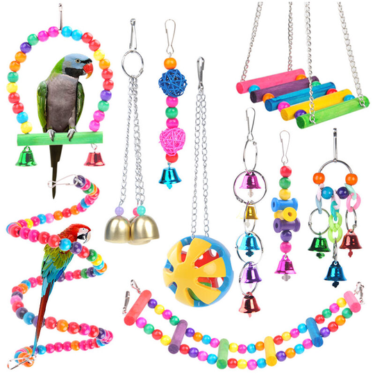 Bird toys wooden perches, swings, ladders, climbing perches for small and medium sized bird cages,