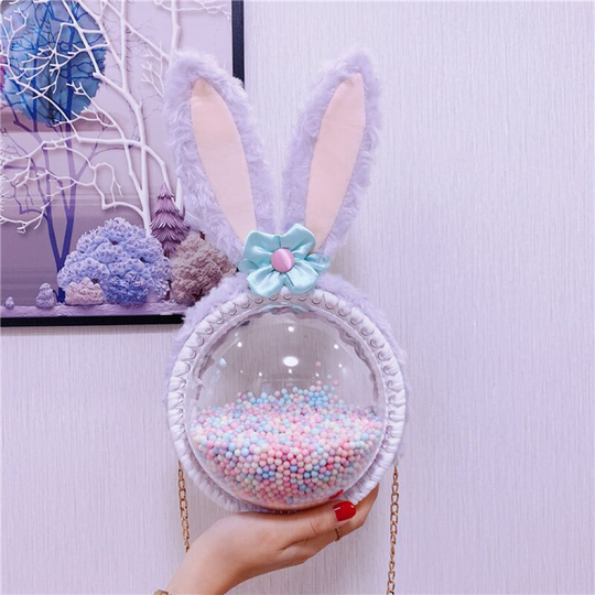 Handmade bag Transparent plush shoulder bag with handmade rabbit White finished product