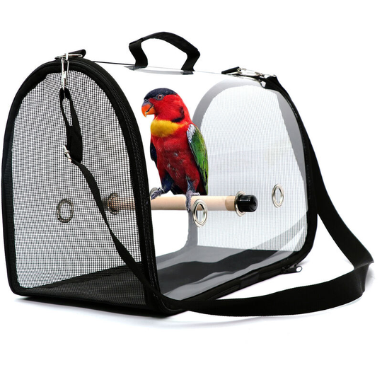 Perle Rare - Lightweight Bird Carrier, Transparent Breathable pvc Bird Travel Cage Parrot Handbag with a Wooden Stick(41*23*28CM)