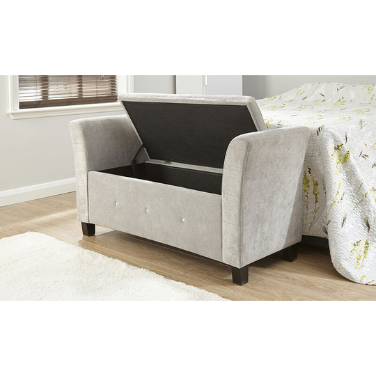 Verona Ottoman Storage Bench Window Seat Blanket Box - Diamante Chenille Fabric Silver