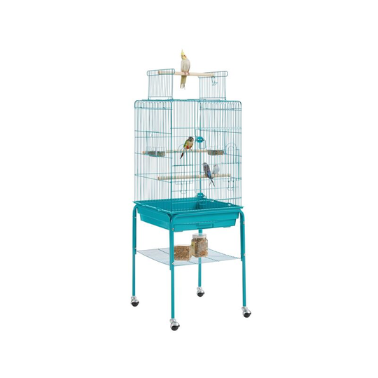 47-inch Play Top Bird Cage with Stand/Wheels, Teal Blue - teal blue - Yaheetech