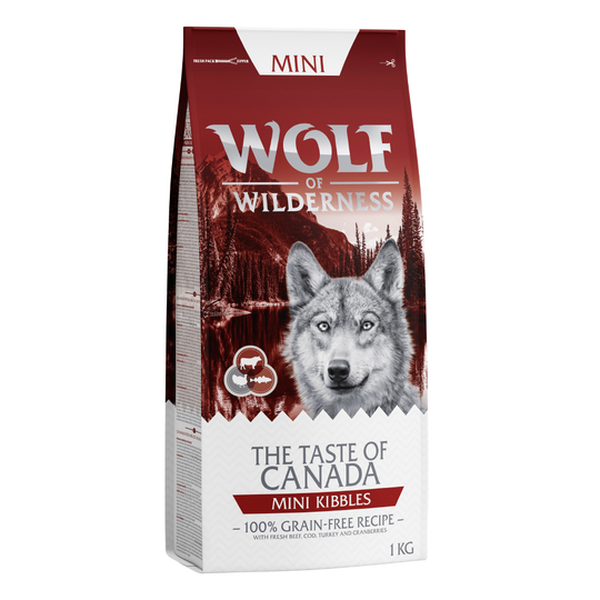 3 x 1kg Wolf of Wilderness Dry Dog Food - 2 + 1 Free!* - Adult Mini "Taste of Canada" Beef (3 x 1kg)