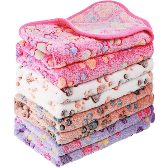 Perle Rare - 4 Dog Puppy Blankets Paw Print Fleece Blanket for Small Medium Large Pets Soft Warm Sleep Mat Bed Mat (White,Coffee,Pink,Purple,L)